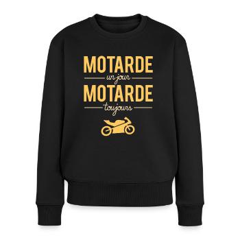 Motarde Un Jour Motarde Toujours Humour Moto - Pull Premium bio Femme - noir - Devant - Julia (174cm)