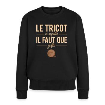 Le tricot m'appelle il faut que je file tricoter - Pull Premium bio Femme - noir - Devant - Julia (174cm)