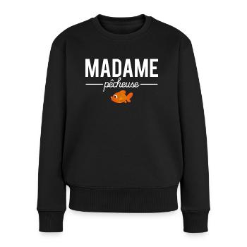 Madame pêcheuse femme pêche - Pull Premium bio Femme - noir - Devant - Julia (174cm)