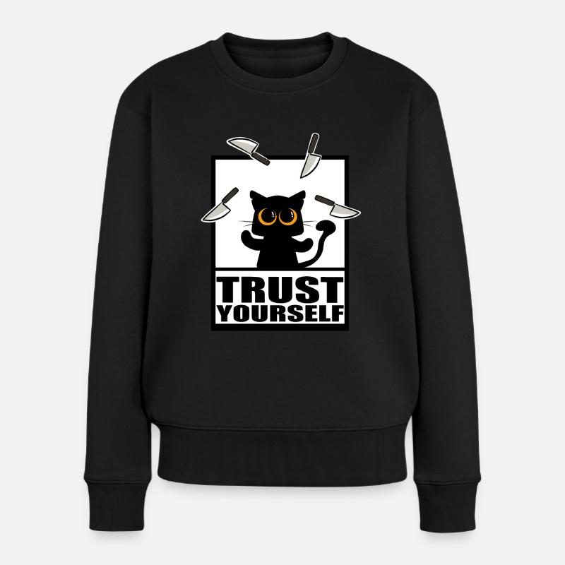 Lustige Katze mit Messern Shirt Sticker - Frauen Premium Bio Pullover - Schwarz
