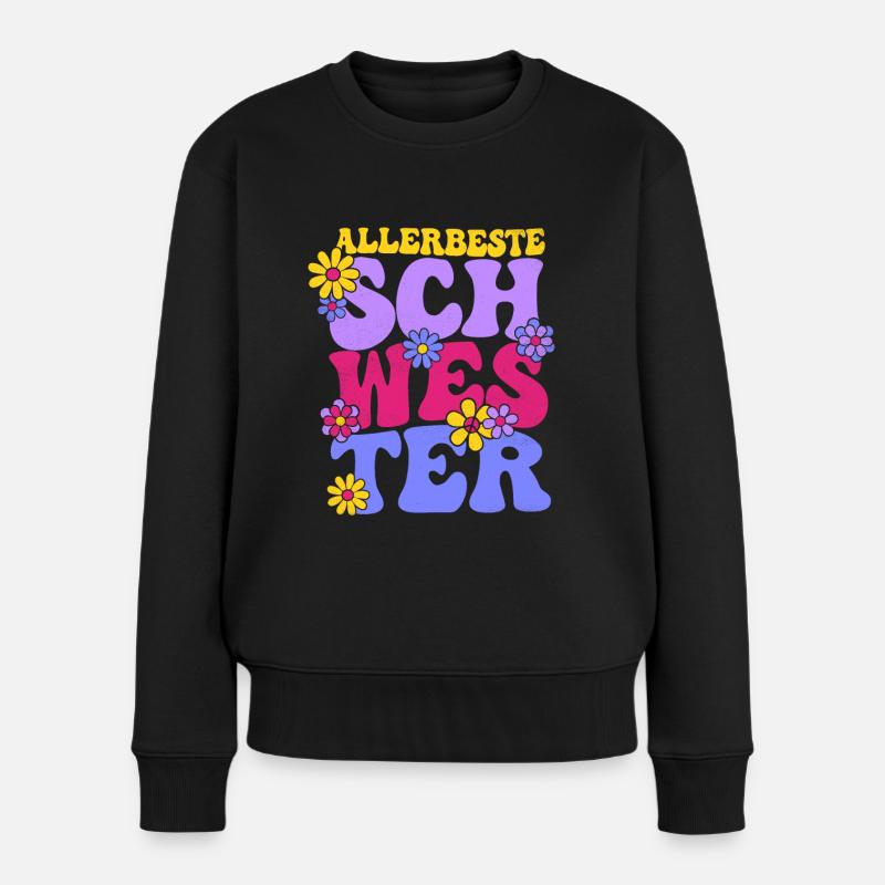 ALLERBESTE SCHWESTER 70ER RETRO HIPPIE SCHWESTERN - Frauen Premium Bio Pullover - Schwarz