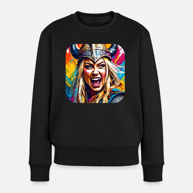 Wikingerin im Graffiti Style - Frauen Premium Bio Pullover - Schwarz