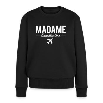 Madame l'aventurière voyageuse tour du monde - Pull Premium bio Femme - noir - Devant - Julia (174cm)