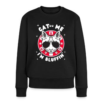 Lustiger Pokerkatzenspieler - das Leben eines Pokerspielers rockt - Frauen Premium Bio Pullover - Schwarz - Vorne - Julia (174cm)