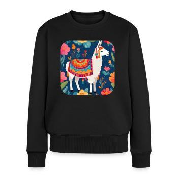 Cooles Lama - Frauen Premium Bio Pullover - Schwarz - Vorne - Julia (174cm)