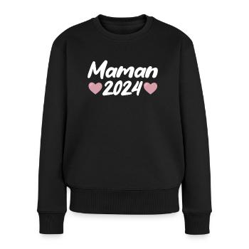 Maman 2024 bientôt maman annonce naissance bébé - Pull Premium bio Femme - noir - Devant - Julia (174cm)