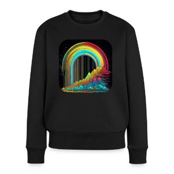 Psychedelisches Motiv Berge mit Regenbogen - Frauen Premium Bio Pullover - Schwarz - Vorne - Julia (174cm)
