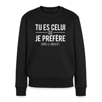 Tu es celui que je préfère après le chocolat - Pull Premium bio Femme - noir - Devant - Julia (174cm)