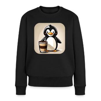 Niedlicher Pinguin mit Kaffee I - Frauen Premium Bio Pullover - Schwarz - Vorne - Julia (174cm)