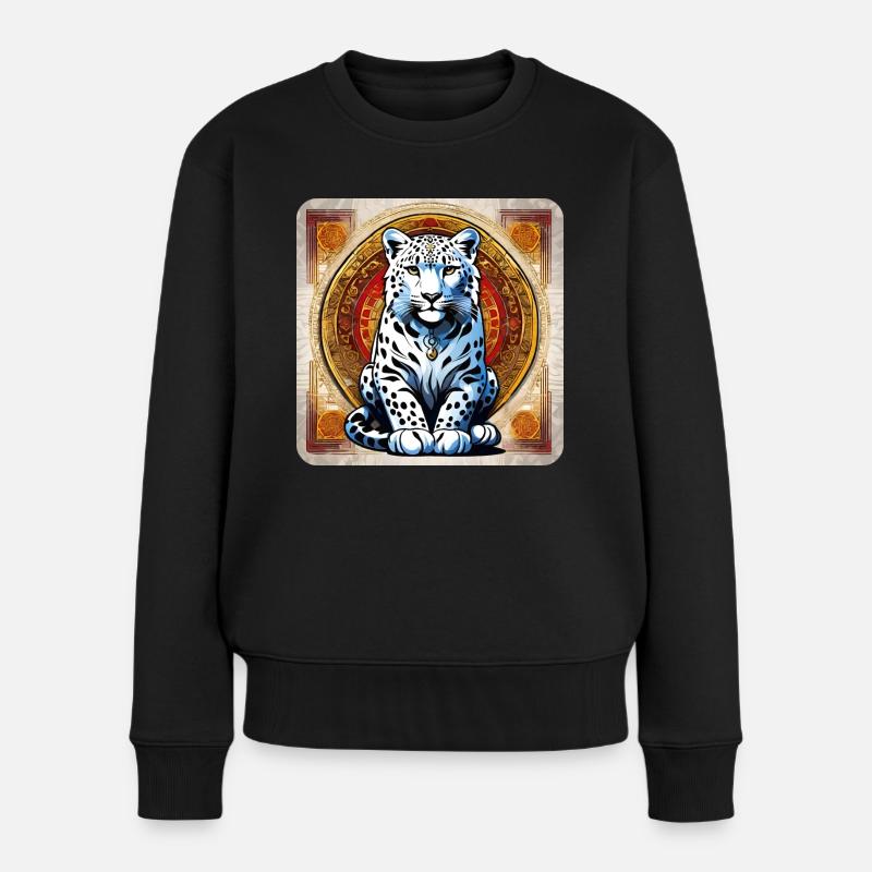 Mystisches Motiv geheimnisvoller Schneeleopard - Frauen Premium Bio Pullover - Schwarz