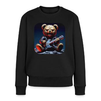 Heavy Metal Teddy Bär mit E-Gitarre - Frauen Premium Bio Pullover - Schwarz - Vorne - Julia (174cm)