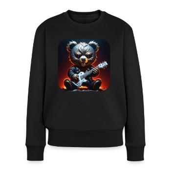 Heavy Metal Teddy Bär mit E-Gitarre - Frauen Premium Bio Pullover - Schwarz - Vorne - Julia (174cm)