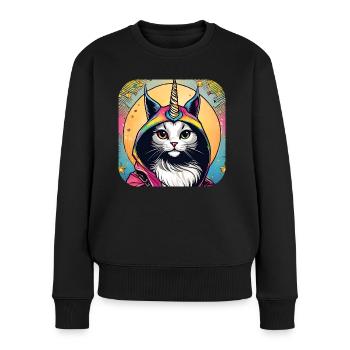 Niedliche Katze mit Einhorn Hoodie - Frauen Premium Bio Pullover - Schwarz - Vorne - Julia (174cm)