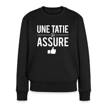 Une tatie qui assure cadeau tante tantine humour - Pull Premium bio Femme - noir - Devant - Julia (174cm)