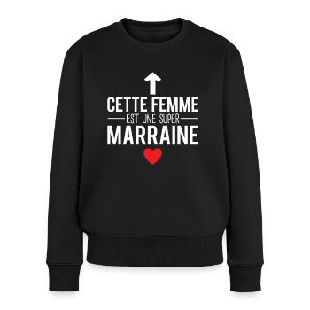 Cette femme est une super marraine humour - Pull Premium bio Femme - noir - Devant - Julia (174cm)