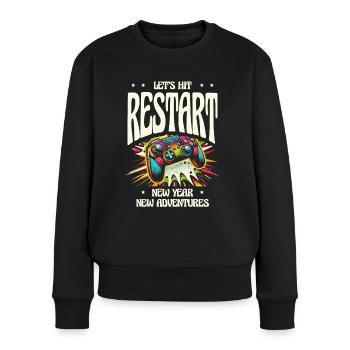Lasst Neustart, neues Jahr, neue Abenteuer klicken - Frauen Premium Bio Pullover - Schwarz - Vorne - Julia (174cm)