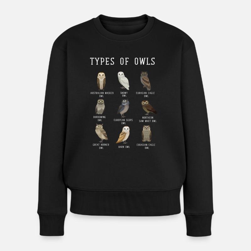 Eulentypen, Eule, Eulen, Schneeeule, Barn Owl - Frauen Premium Bio Pullover - Schwarz