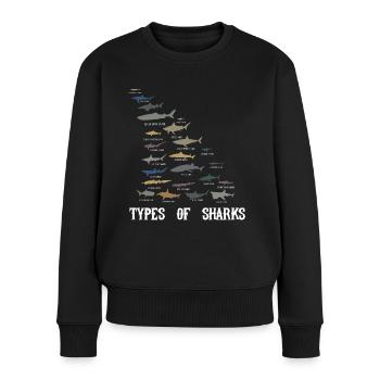 Types of Shark , Haiarten Haie Basking weißer Hai - Frauen Premium Bio Pullover - Schwarz - Vorne - Julia (174cm)