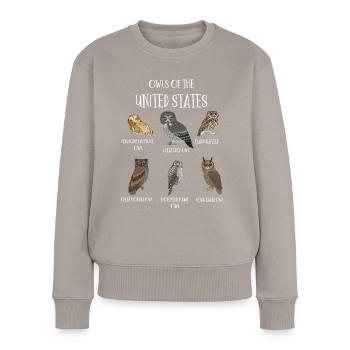 Types of Owls, Owl Lover Fan Gift - Women's Premium Organic Jumper - taupe - Front - Julia (174cm)
