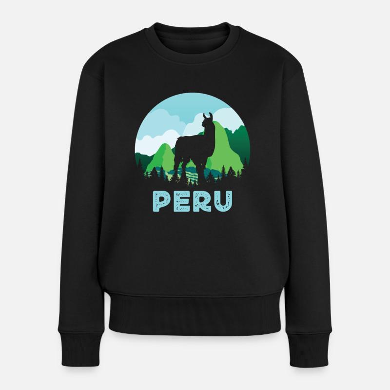 Peru, Perulama - Frauen Premium Bio Pullover - Schwarz