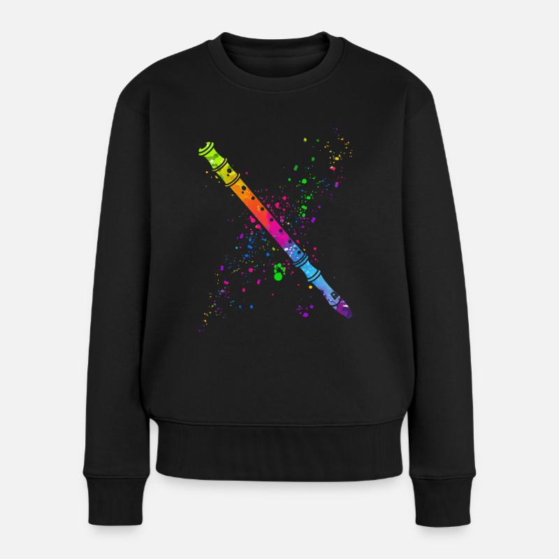 Flöte, Flöte spielen, - Frauen Premium Bio Pullover - Schwarz