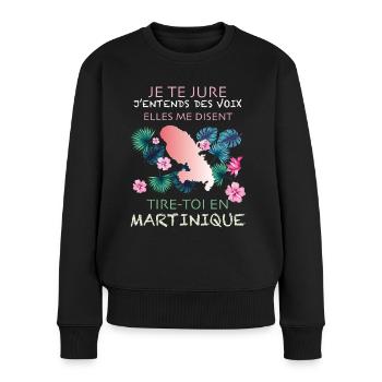 Martinique Femme Humour Nostalgie - Pull Premium bio Femme - noir - Devant - Julia (174cm)