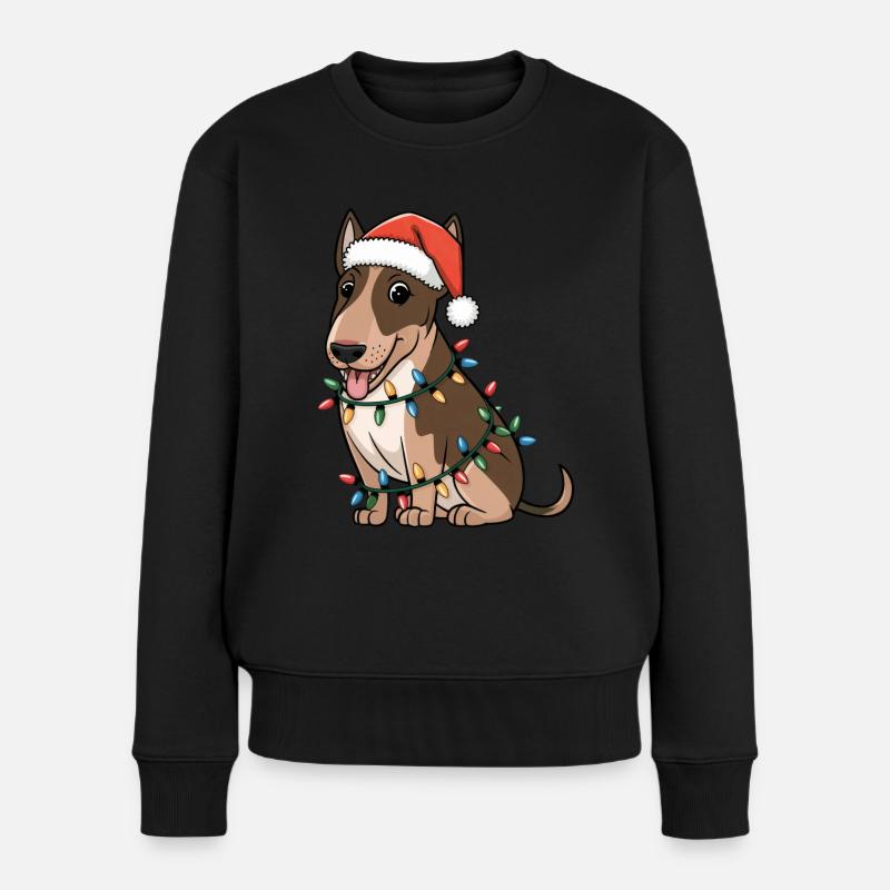 Miniature Bull Terrier Christmas Lights Xmas Dogs - Frauen Premium Bio Pullover - Schwarz