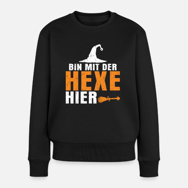 Ich Bin Mit Der Hexe Hier - Frauen Premium Bio Pullover - Schwarz