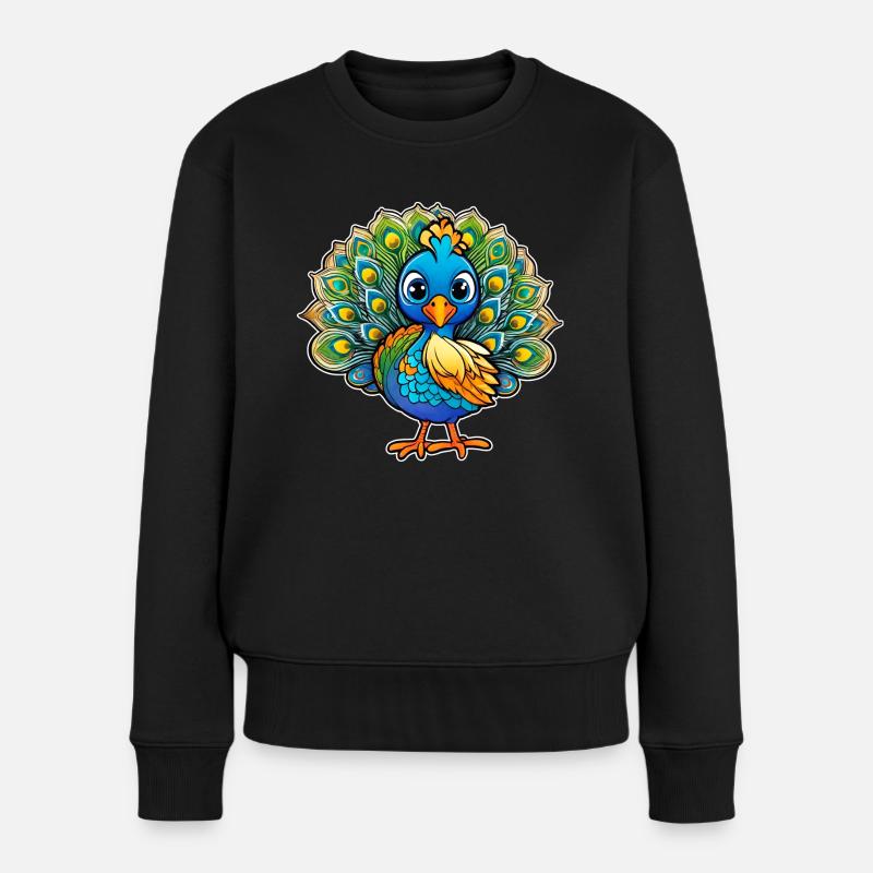 Niedlicher Pfau III - Frauen Premium Bio Pullover - Schwarz