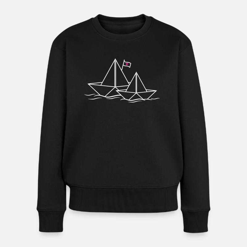 Papierschiffe Herz Liebe Paare Papierboot Schiff - Frauen Premium Bio Pullover - Schwarz