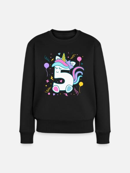 5. Geburtstag Einhorn Zahl Kindergeburtstag - Frauen Premium Bio Pullover - Schwarz