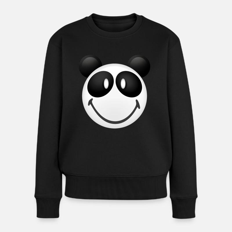 Smiley Panda - Frauen Premium Bio Pullover - Schwarz