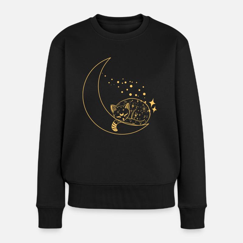 chat dans la lune brillé - Pull Premium bio Femme - noir