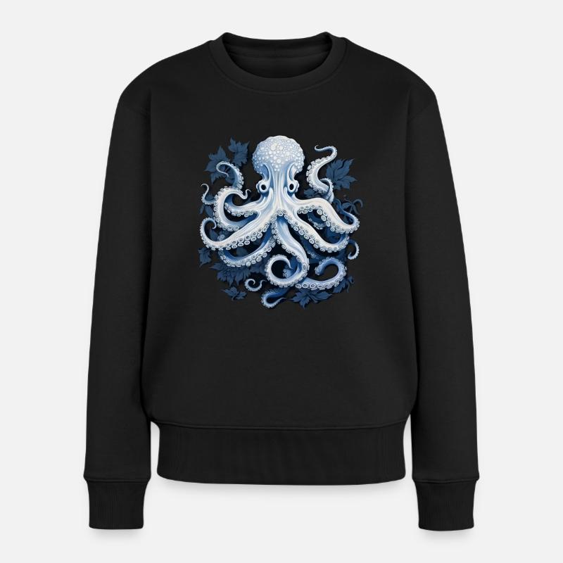 Oktopus Kraken Tintenfisch - Frauen Premium Bio Pullover - Schwarz
