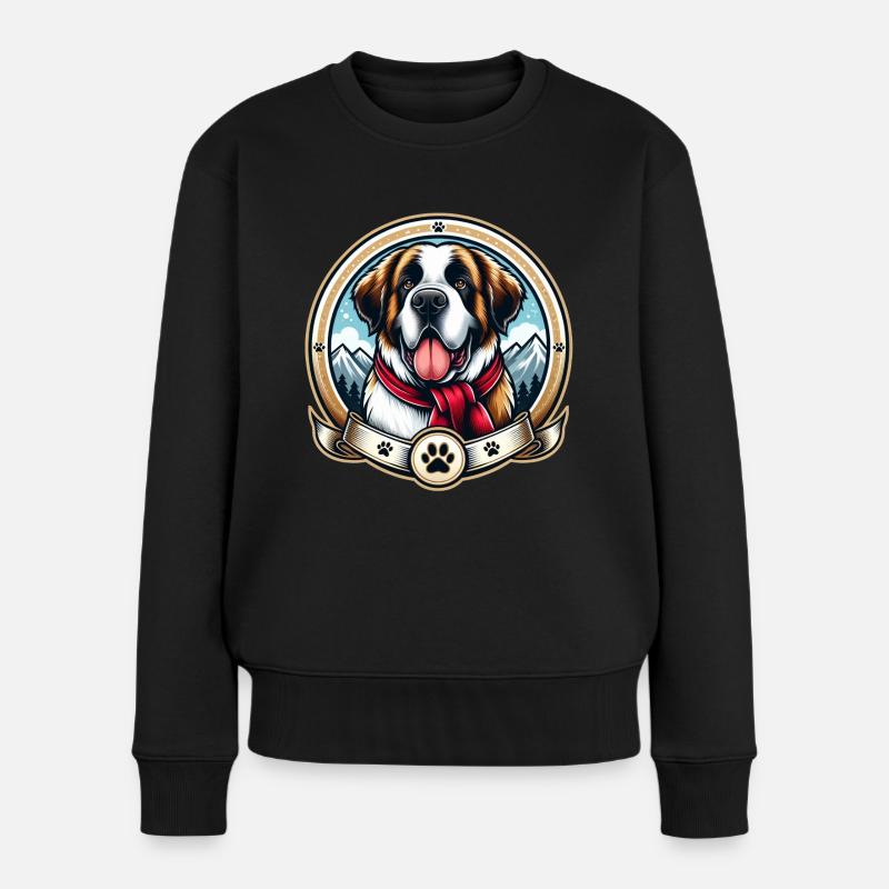 Logo du chien de Saint-Bernard - Pull Premium bio Femme - noir