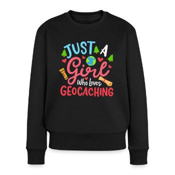 Mädchen, das Geocaching liebt - Frauen Premium Bio Pullover - Schwarz - Vorne - Julia (174cm)