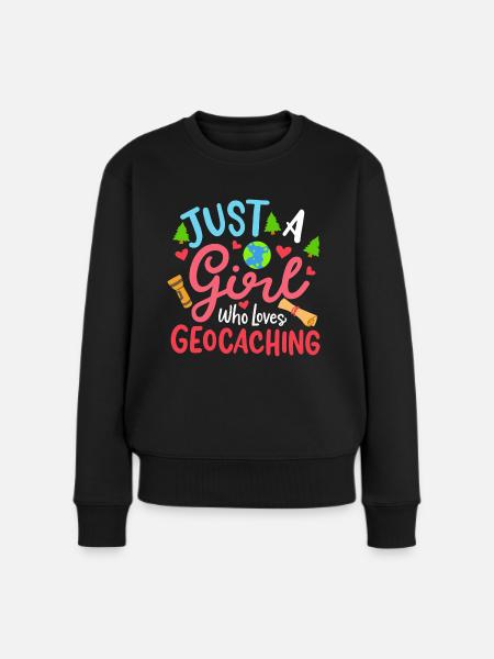 Mädchen, das Geocaching liebt - Frauen Premium Bio Pullover - Schwarz
