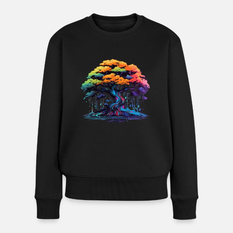 Bunter Bonsai Baum - Frauen Premium Bio Pullover - Schwarz