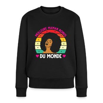 Meilleure maman bonus monde vintage femme noire - Pull Premium bio Femme - noir - Devant - Julia (174cm)