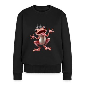 crazy pink frog princess with crown - Women's Premium Organic Jumper - black - Front - Julia (174cm)