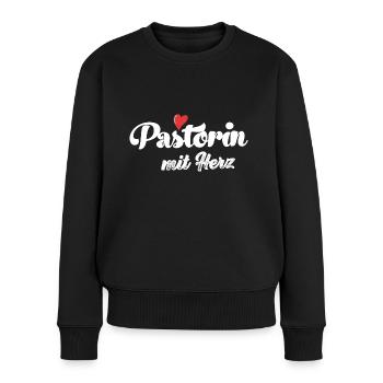 Pastorin mit Herz Pfarrerin Pastor Geschenk Kirche - Frauen Premium Bio Pullover - Schwarz - Vorne - Julia (174cm)