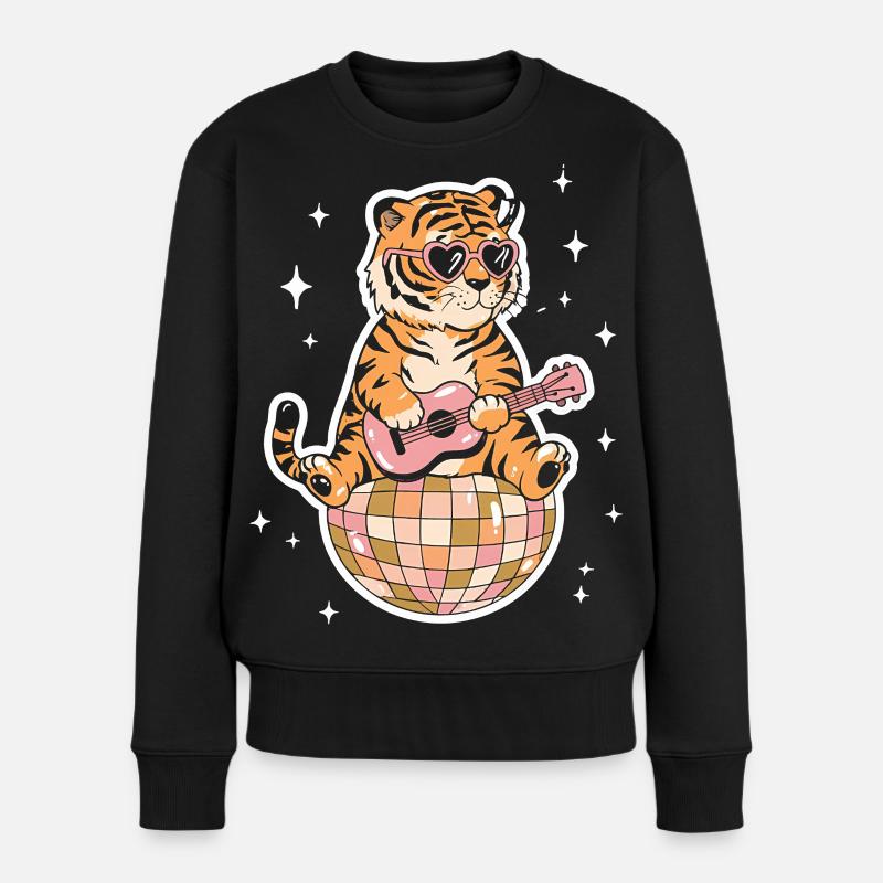 Tiger Discokugel Groovy Retro 80er Jahre Kostüm - Frauen Premium Bio Pullover - Schwarz