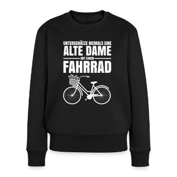 Eine alte Dame mit einem Fahrrad - Frauen Premium Bio Pullover - Schwarz - Vorne - Julia (174cm)