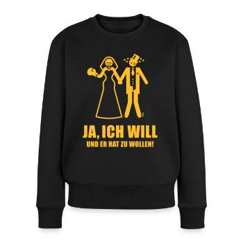 Ja, ich will … (Braut / JGA / Polterabend / Boxen) - Frauen Premium Bio Pullover - Schwarz - Vorne - Julia (174cm)