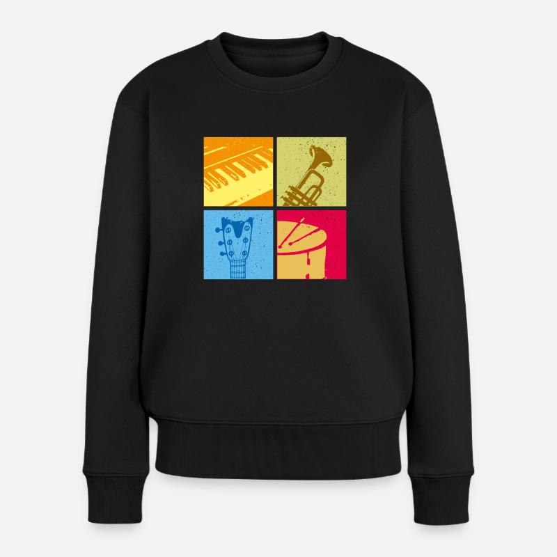 Popart Musiker Instrumente Geschenkidee - Frauen Premium Bio Pullover - Schwarz