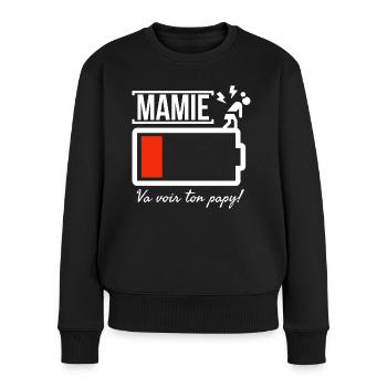 Mamie batterie faible, va voir ton papy! - Pull Premium bio Femme - noir - Devant - Julia (174cm)