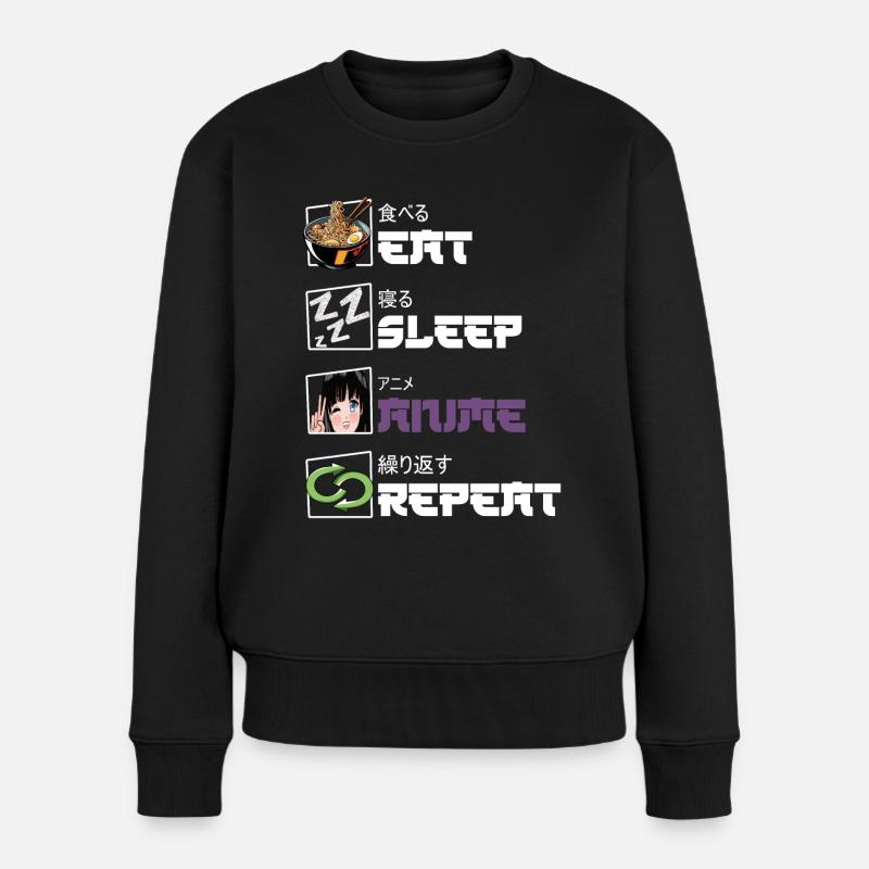 Eat Sleep Anime Repeat - Frauen Premium Bio Pullover - Schwarz