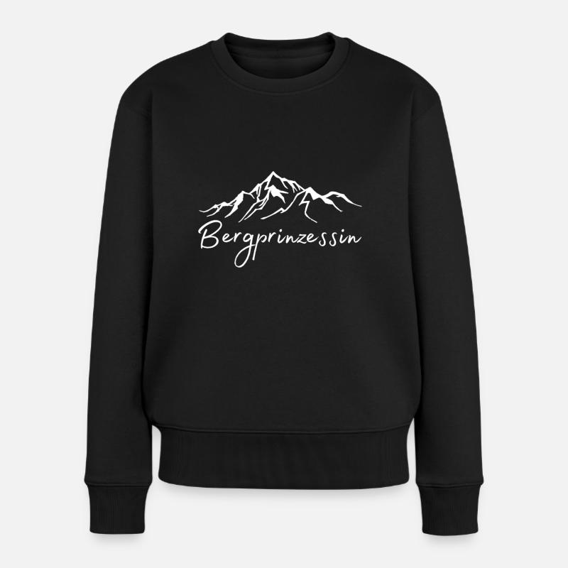 Bergprinzessin Bergsteigerin Berge Wanderin - Frauen Premium Bio Pullover - Schwarz