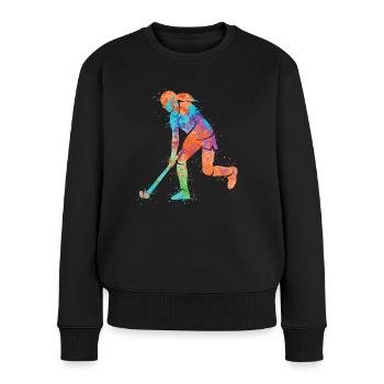 Feldhockey Spielerin Bunt Hockey Hockeyspielerin - Frauen Premium Bio Pullover - Schwarz - Vorne - Julia (174cm)