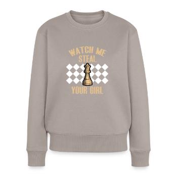 Schach Lustig Schachbrett Verein Club Geschenk - Frauen Premium Bio Pullover - Taupe - Vorne - Julia (174cm)
